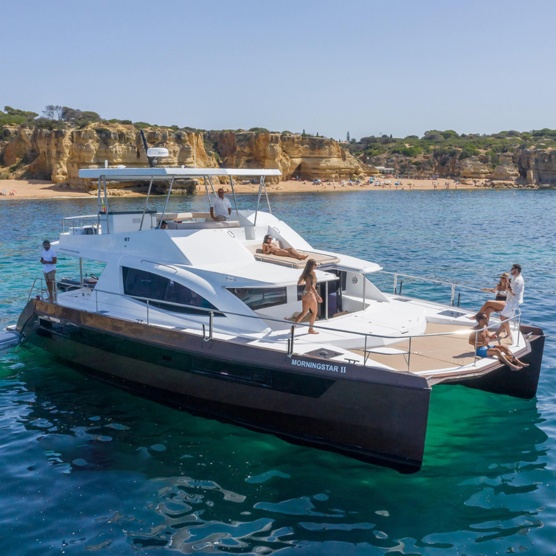 Private catamaran, out on the open water