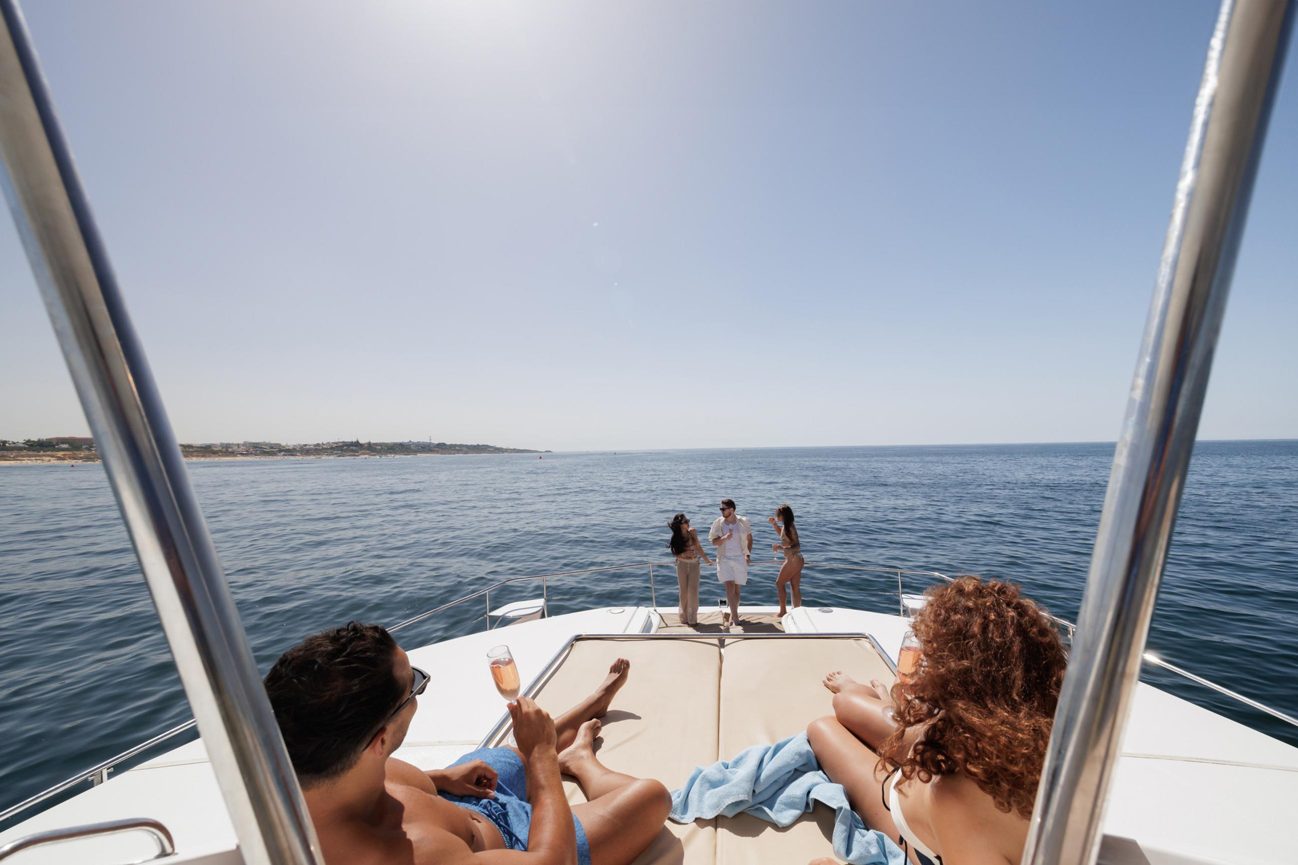 Private catamaran, open-water views
